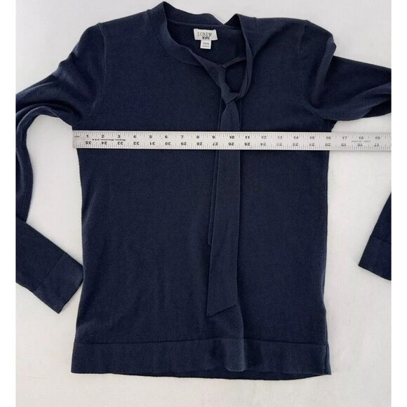 J.Crew Factory Navy Blue 100% Cotton Tie Neck Long Sleeve Sweater XXS Preppy - Picture 10 of 10